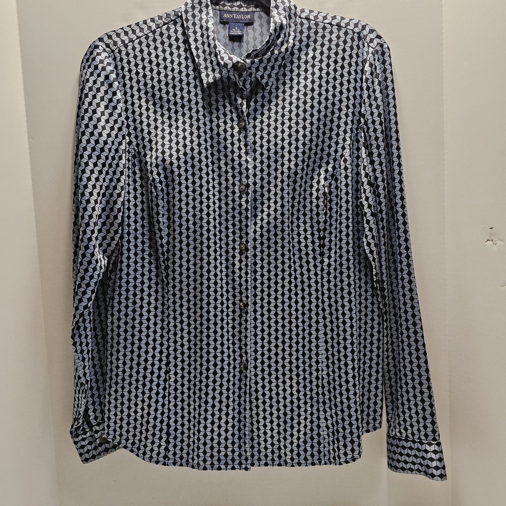 Ann Taylor Blue and Black Button Down Shirt
